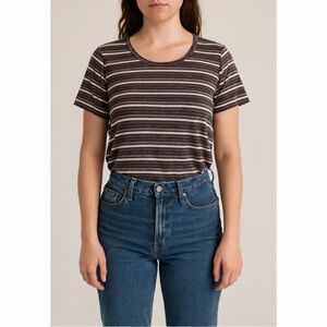 CTF | Metallic Striped Cortefiel Multicolor Short Sleeve Crewneck Chic Shirt